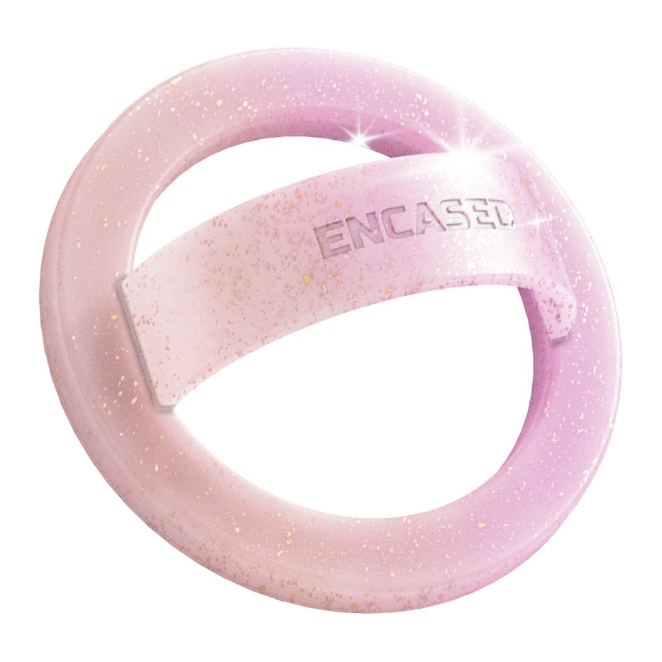 Encased Magnetic Phone Grip Holder Thin Silicone Finger Loop Ring Compatible with iPhone (Pink Sparkle) - color: Gradient Pink Sparkle