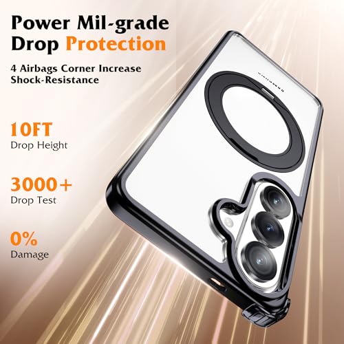 Compatible with Clear Samsung Galaxy S26 Plus Case with 360° Invisible Magnetic Ring Stand [Compatible with Mag-Safe] Shockproof Plating Phone Case for S26+ 6.7",Black - color: Black, size: Samsung Galaxy S26 Plus