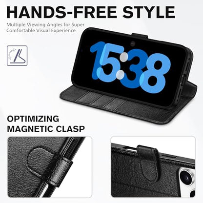 TUCCH Case Wallet for iPhone 17 Pro, RFID Blocking Folio, Textured Black | 4 Card Holders, Kickstand, PU Leather, Magnetic Closure, Shockproof TPU Shell, Protective Flip Cover - color: Textured Black