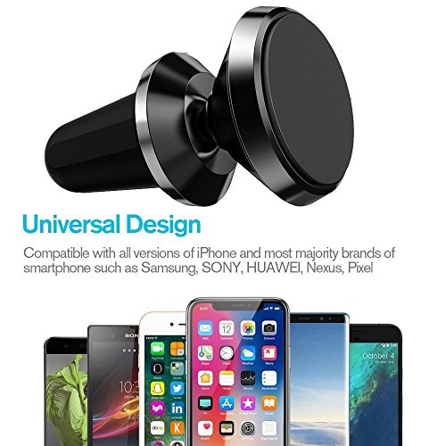 eTECH Magnetic Phone Car Mount Holder, Magnetic Mount Universal Air Vent (Black) - color: Black