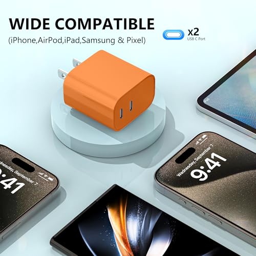 USB C Charger Block 3 Pack, Dual Port 20W Fast Wall Plug(Orange) - color: Orange