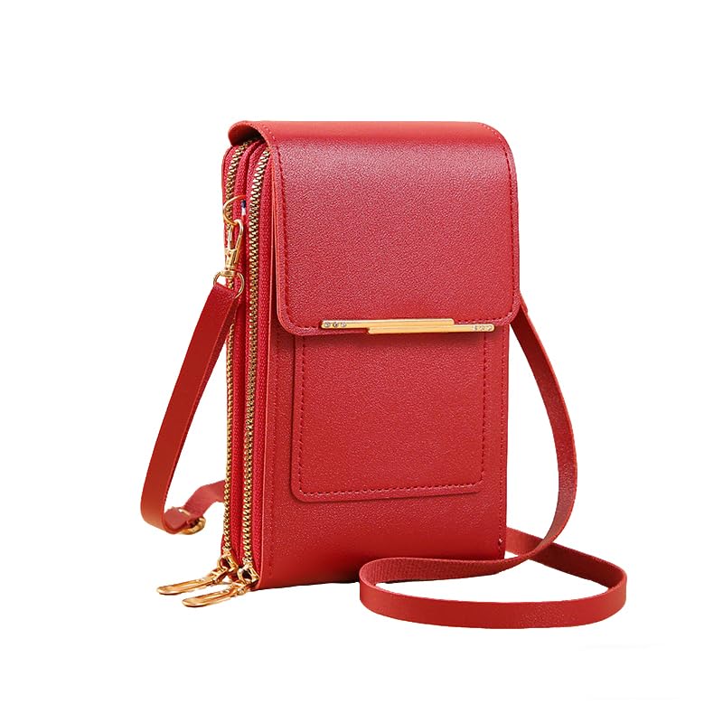 Small Touchscreen Phone Crossbody Bag for Women – Anti-Theft, RFID Blocking, Waterproof Leather Messenger Purse - color: Red