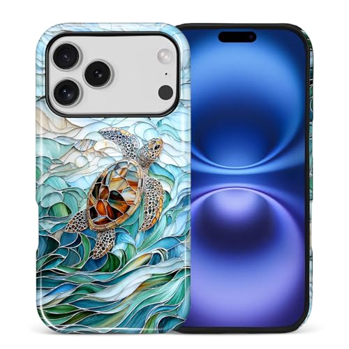 Case Compatible with iPhone 17 Pro, Cute Dual Layer Hybrid Phone Cover, Military Grade Drop Protection, Aesthetic Shockproof Phone Case for Women Girls, Stained Glass Sea Turtle - color: Stained Glass Sea Turtle, size: Iphone 17 Pro