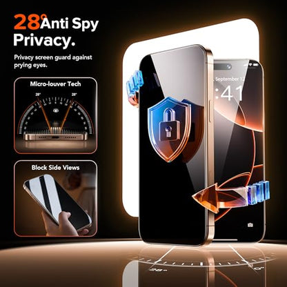 3 Pack Privacy Screen Protector for iPhone 15 Pro, [One-Pull Installation] Military-Grade Shatterproof & Ultra Durable 9H Hardness, Anti-Spy Tempered Glass, Bubble-Free, Case Friendly - size: iPhone 15 Pro