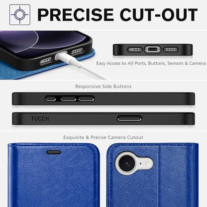 TUCCH Wallet Case for iPhone 17e & iPhone 16e 6.1", Flip Stand, Klein Blue | RFID Blocking, 4 Card Holders, Kickstand, PU Leather, Shockproof TPU Shell, Magnetic Closure, Protective Folio Cover - color: Klein Blue - Textured