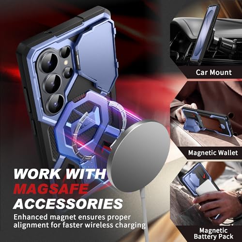 TONGATE Magnetic Stand for Samsung Galaxy S26 Ultra Case, Compatible with Magsafe, [Camera Cover & 2 Front Frames][Drop Protection] S26 Ultra Case Built-in Screen Protector & Belt Clip, Blue - color: Blue