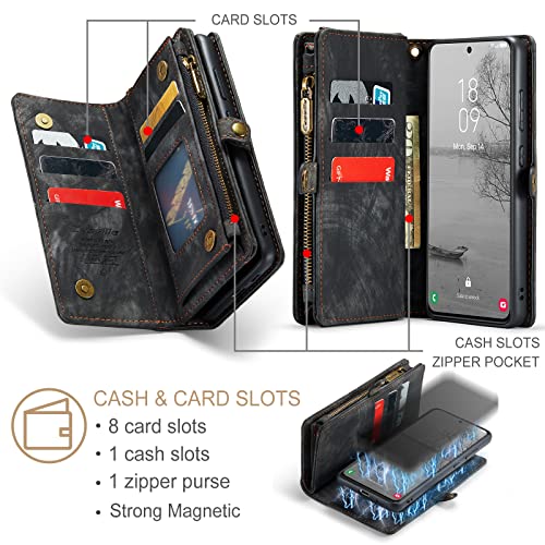 Samsung Galaxy S23 Wallet Case,Zipper Folio Leather Case Wallet with Card Holder Strap Wristlet Detachable Magnetic Protective Back Case for Samsung Galaxy S23 5G 6.1 Inch(Black) - color: Black, size: S23 5G 6.1 Inch