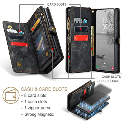 Samsung Galaxy S23 Wallet Case,Zipper Folio Leather Case Wallet with Card Holder Strap Wristlet Detachable Magnetic Protective Back Case for Samsung Galaxy S23 5G 6.1 Inch(Black) - color: Black, size: S23 5G 6.1 Inch