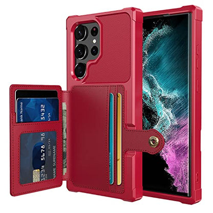 for Samsung Galaxy S23 Ultra Case with Card Holder, Compatible with Magnetic Car Mount, Heavy Duty Shockproof Rugged Soft TPU Back Leather Flip Wallet Cover Galaxy S23 Ultra 5G 6.8", Red | Compatible with Magnetic Car Mount, Shockproof Rugged Soft TPU Har