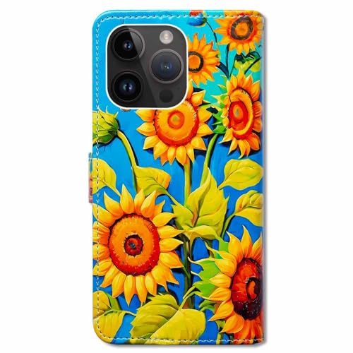 RFID Safe Case for iPhone 15 Pro Max,RFID Blocking,Yellow Sunflower Butterfly Leather Flip Phone Case Wallet Cover with Card Slot Holder Kickstand for iPhone 15 Pro Max - color: Yellow Sunflower Butterfly