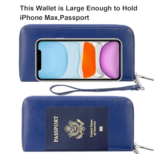 Small Compact Women Wallet RFID Blocking Genuine Leather Bifold Purse with ID Windows - color: 1- Pebbled Navy Blue, size: One Size