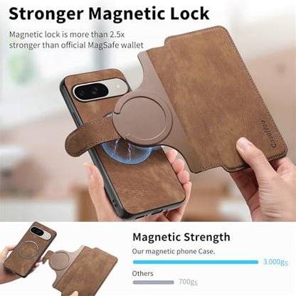 2 in 1 Detachable Wallet Case for Google Pixel 10 Pro XL CMG Brown | PU Leather Magnetic Flip Folio Case with RFID Blocking Card Holder, Credit Card Slots Kickstand, Shockproof Protective Cover - color: Brown, size: Google Pixel 10 Pro XL