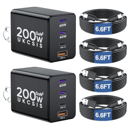 2 Pack 200W USB C Charger Block, Foldable GaN5 Dual 65W Fast Charger USB C - color: Black, size: 2 Pack