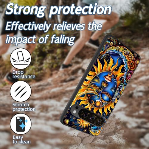 for Google Pixel 9 Pro XL Phone Case, TPU Shockproof Full Body Protection 6.8" Sun Moon Stars Cover for Pixel 9 Pro XL, Lightweight Compatible Wireless Charging, Screen Protector Film - color: Sun Moon Stars