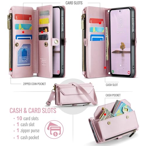 Asuwish Phone Case for Samsung Galaxy A17 5G Zipper Wallet Cover with Tempered Glass Screen Protector and Flip RFID Blocking Credit Card Holder Stand Cell Accessories A 17 17A 4G Women Girls Rose Gold - color: Rose Gold