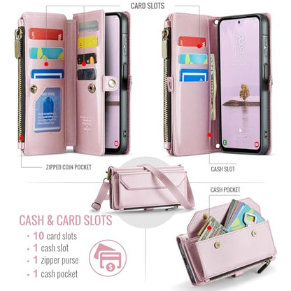Asuwish Phone Case for Samsung Galaxy A17 5G Zipper Wallet Cover with Tempered Glass Screen Protector and Flip RFID Blocking Credit Card Holder Stand Cell Accessories A 17 17A 4G Women Girls Rose Gold - color: Rose Gold