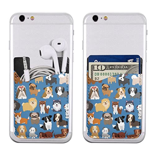 Dog Pattern Phone Credit Card Holders Sleeve Adhesive Wallet Compatible with Most Back of Phones - color: Dog Pattern