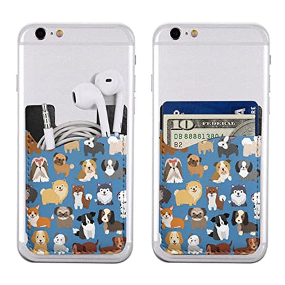 Dog Pattern Phone Credit Card Holders Sleeve Adhesive Wallet Compatible with Most Back of Phones - color: Dog Pattern