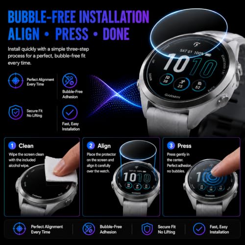 6 Pack Screen Protector for Garmin Forerunner 165/165 Music 43mm | 9H Tempered Glass,High clarity,responsive touch,anti-shatter,bubble-free install and scratch protection for daily wear. - size: For Garmin Forerunner 165 43mm 1.69-Inch