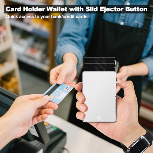 Magnetic Phone Wallet with Adjustable Stand,Pop up Phone Card Holder Quick Access to Bank/Credit Cards, 3.93 * 2.96 * 0.31 Inches Compact Metal Case with RFID Blocking Protection (Silver) - color: Silver