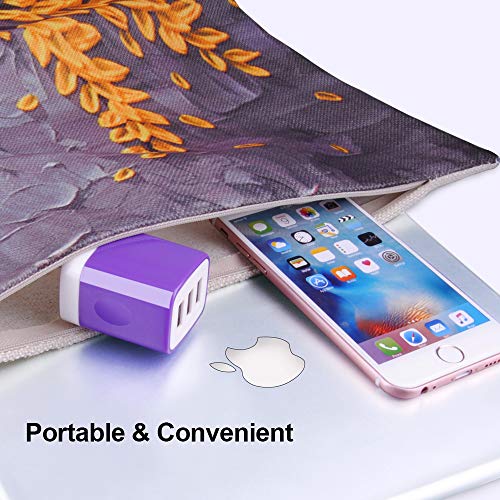 3 Port USB Wall Charger - Multi-Port USB Plug, 5V 3.1A Compatible with iPhone 14/13/12/11/Xs/XR/8/7/6S, Samsung Galaxy S23/S22/S21/A14/A13/Note 20, LG V20/V30/V35 THINQ Q7 - color: Purple