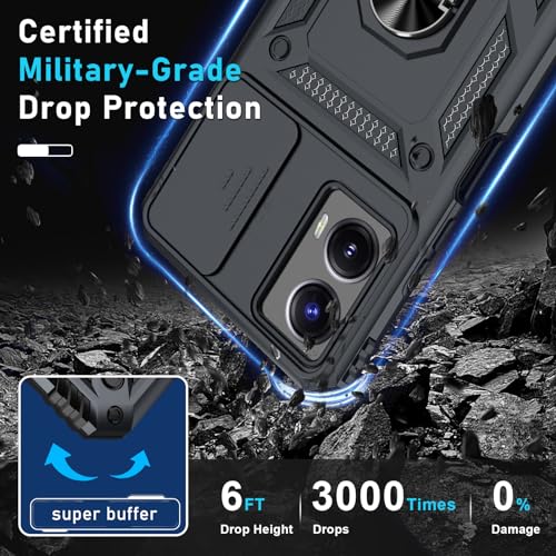 Janmitta Compatible with Moto G Power 5G 2024 Case Built in Slide Camera Lens Cover+Screen Protector+Finger Ring Holder Kickstand,Heavy Duty Shockproof Full Body Protective Phone Cover,Black - color: Black, size: Moto G Power 5G(2024)