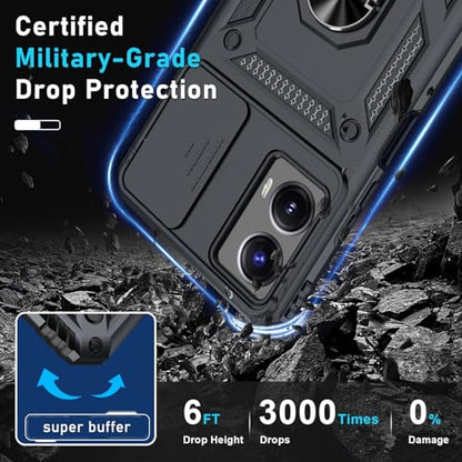 Janmitta Compatible with Moto G Power 5G 2024 Case Built in Slide Camera Lens Cover+Screen Protector+Finger Ring Holder Kickstand,Heavy Duty Shockproof Full Body Protective Phone Cover,Black - color: Black, size: Moto G Power 5G(2024)