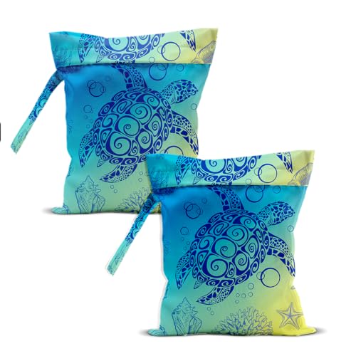 2 PCS Turtle Wet Dry Waterproof Bag Laundry Bag for Swimsuit | Wet Dry Bag for Swimsuit and Towels for Swimsuit Travel Beach Pool Diapers Dirty Yoga Gym - color: Turtle15