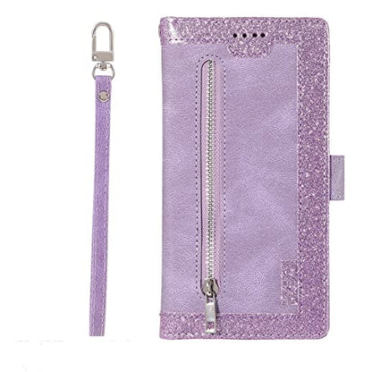 EYZUTAK Wallet Phone Case for Samsung Galaxy A15 4G/5G, Retro Matte 9 Card Holder Slots Zipper Pocket Handbag Case PU Leather Magnetic Closure Kickstand with Wrist Strap Flip Folio Purse Case - Purple - color: Purple, size: Samsung Galaxy A15 4G/5G
