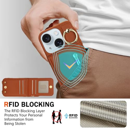 Crossbody Wallet Case for iPhone 11, with Card Slots Zipper Pocket Case, Flip Folio Purse RFID Blocking with Ring Kickstand Detachable Strap-Brown - color: Brown, size: iPhone 11(6.1")
