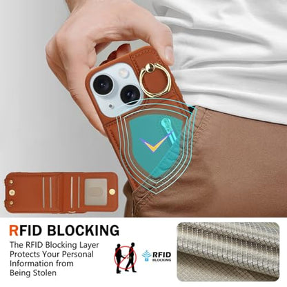 Crossbody Wallet Case for iPhone 11, with Card Slots Zipper Pocket Case, Flip Folio Purse RFID Blocking with Ring Kickstand Detachable Strap-Brown - color: Brown, size: iPhone 11(6.1")