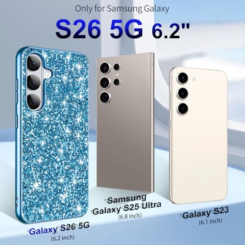 Galaxy S26 Glitter Case for Samsung Galaxy S26 5G Phone Case for Women Girls, Slim Ultra Thin Matte Back Shockproof Full Body Protective Cover for Samsung S26 5G, Crystal Bling Case, 2026 (Blue) - color: Blue