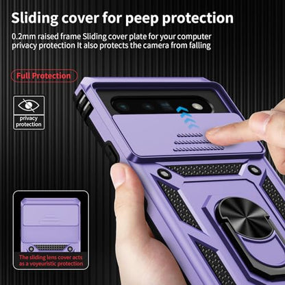 Vinve for Google Pixel 6 Pro Case with Slide Lens Cover, Military Grade Drop Protection, Magnetic Rotated Ring Holder Kickstand Protective Phone Case (Lavender) - color: Lavender ,Military Grade 2nd gen.