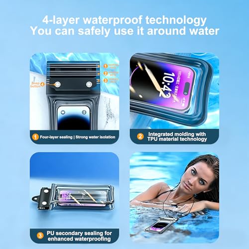 2pcs Waterproof Phone Pouch Case -Easy Lock & Heavy Duty IPX8 Water Proof Cell Phone Dry Bag for Beach, Protector for iPhone 17 16 15 14 13 12 11 Pro Max Plus Air, Galaxy S25 S24, 5-10in Black - color: Black