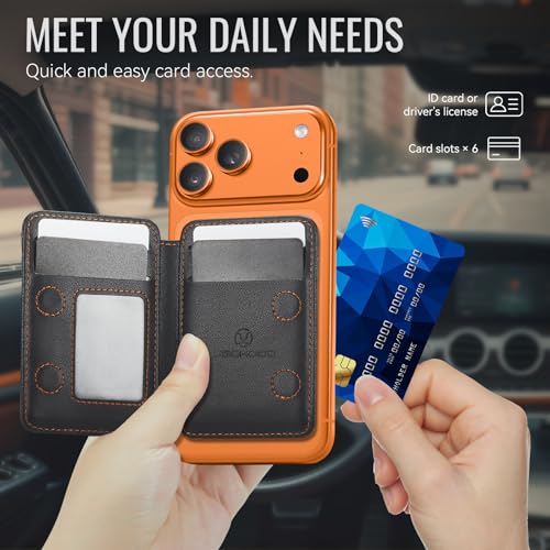 HXY for Magsafe Wallet Magnetic Card Holder RFID Blocking with Stand, 6 Card Holder for Phone Case, Slim Leather Magnetic Wallet for iPhone 17/16/15/14/13/12 Pro/Max/Plus (Black) - color: Black