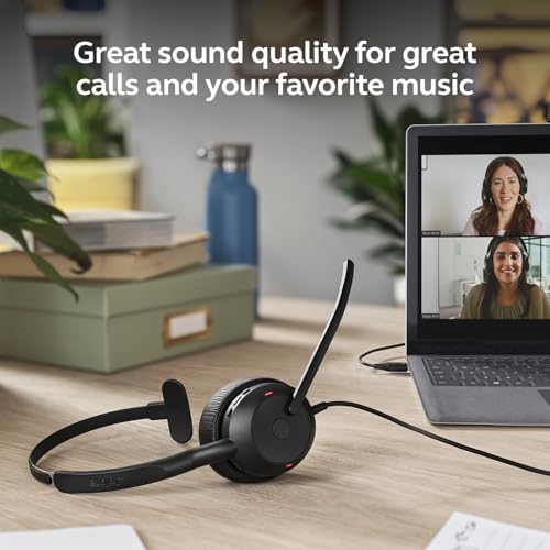 Jabra Evolve2 50 Wired Single-Ear Headset - Noise Cancelling Headphones, Bluetooth Headset for Work with Noise Cancelling Microphones, Goes with Online Meeting Platforms Like Microsoft Teams, Black - style: Microsoft Teams, Single Ear