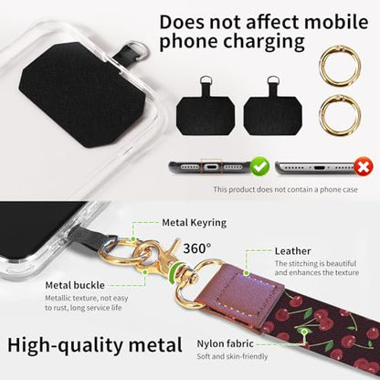 Phone Lanyard Crossbody Wrist Strap, Universal Adjustable Neck Strap for Phone Case Keys ID Badges, Travel Essential - color: Black Red Cherry