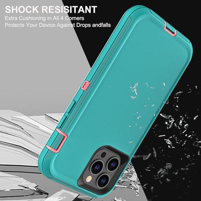 YKHJKLEC for iPhone 12/12 Pro Case, Military Grade 3 in 1 Heavy Duty Shockproof/Drop Proof/Dust Proof with 2Pcs Tempered Glass Screen Protector (Aqua Blue/Pink) - color: Aqua Blue/Pink