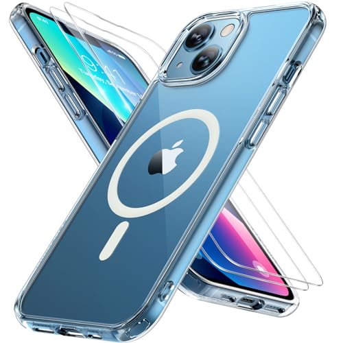 Miracase Magnetic for iPhone 13 Case 6.1 inch (Compatible with MagSafe)（with 2X Screen Protectors） Military-Grade Protection, Anti-Fingerprint Translucent Matte Phone Case Cover, Clear - color: Clear, size: iPhone 13