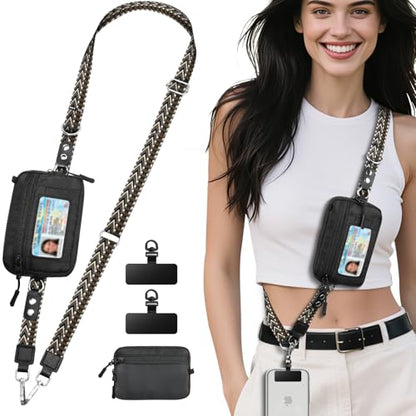 TiMOVO Clip and Go Phone Strap with Wallet, Black & Brown Contrast V - color: Black & Brown Contrast V, style: Classic