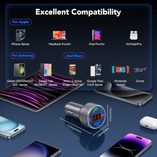 4-Port USB C Car Charger Fast Charging, 78W Metal Car Phone Charger - color: Grey-1Pc