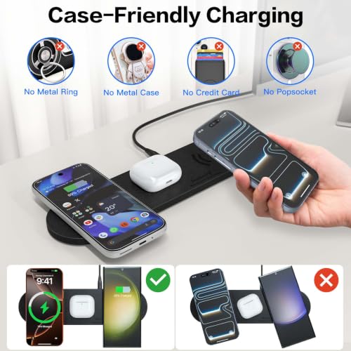 ZealSound 3-in-1 Wireless Charging Pad, Fast Charger Mat with 36W Adapter for iPhone 17/16/15, Samsung Galaxy, Pixel, AirPods & Galaxy Buds, Ultra Slim Case Friendly PU Leather for Home Office Travel - color: Black 2