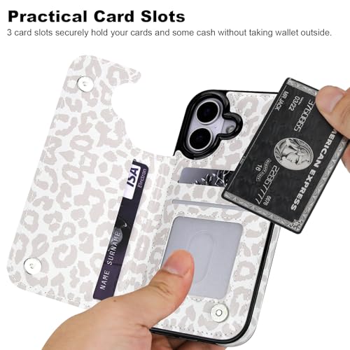HAOPINSH Wallet Case with Card Holder for iPhone 17 White Leopard Cheetah Pattern Back Flip Folio PU Leather Kickstand Card Slots Case for Women Girls,Magnetic Clasp Shockproof 6.3" - color: White Leopard