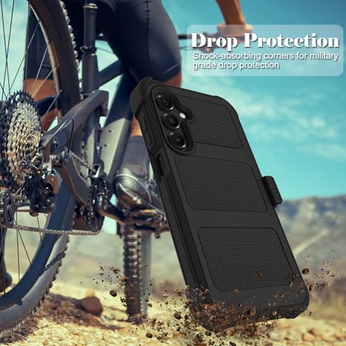 for Samsung Galaxy A16 5G Case with 2 Pack Tempered Glass Screen Protector, [Holster Series] Belt Clip Hard Tough Heavy Duty Rugged Shockproof Protective Cell Phone Case (Black) - color: Black