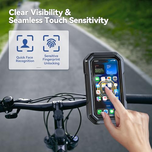KDD Waterproof Bike Phone Holder - 360 Rotation Motorcycle Phone Mount, Fully Enclosed Touch Sensitive Design, Bicycle Phone Clamp Compatible with iPhone 16 Pro Max/15/14/13/12,4-6.7” Phones