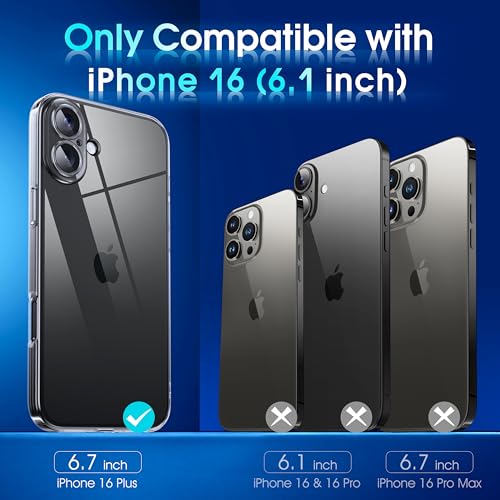 Supdeal Crystal Clear Case for iPhone 16, [Not Yellowing] [Camera Protection] [Military Grade Drop Tested] Transparent Shockproof Protective Soft Silicone Slim Cover, 6.1 inch, Transparent - color: Transparent, size: iPhone 16
