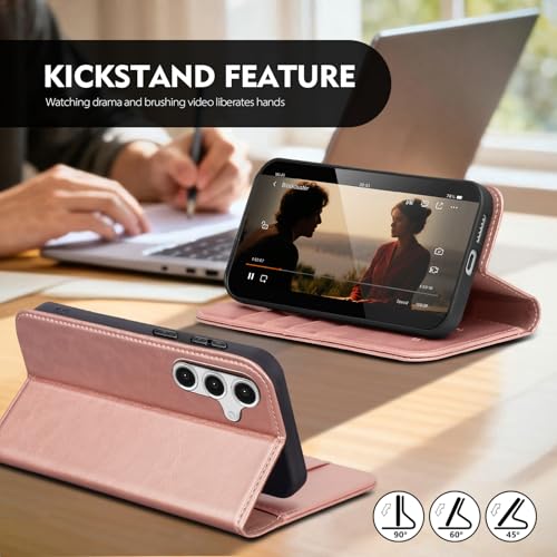 Compatible with Samsung Galaxy S25 Case Wallet with Card Holder [4 Card Slots] Kickstand [RFID Blocking] PU Leather Phone Case Flip Folio Protective Cover TPU Shockproof,Rose Gold - color: Rose Gold, size: Samsung Galaxy S25 5G