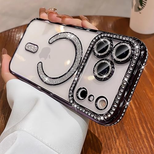 MIFEDUCT Glitter Diamond Magnetic Case for iPhone 17 Pro Max Clear Support Wireless Charging 17 Pro Max Case Women Girls Cute Bling Luxury Shiny Sparkle Shockproof Protective Cover 6.9", Purple - color: Purple, size: For iPhone 17 Pro Max 6.9"