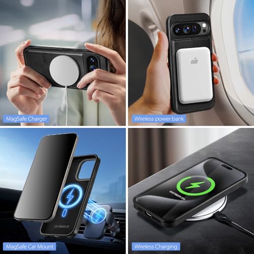 SkyEagle Compatible with Magsafe 2 in 1 Detachable Google Pixel 10 Pro XL 5G Wallet Case with Card Holder Women Men,Magnetic PU Leather RFID Blocking Shockproof Flip Kickstand Credit Slots,Black - color: Black, size: 6.8 inches