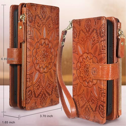 Harryshell Detachable Wallet Leather Case Compatible with Motorola Moto G Power 2025 / G Power 2026 Magnetic Phone Case Zipper with Cash Coin Pocket Multi Card Slots Holder Wrist Strap (Flower Brown) - color: Flower Brown, size: Moto G Power 2025 / Moto G